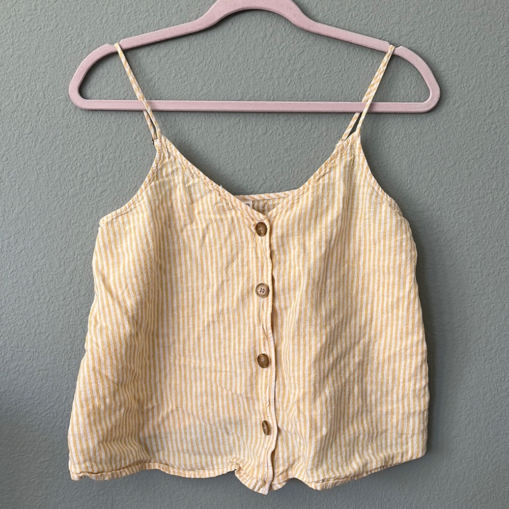 BP Nordstrom Size S top yellow & white stripe spaghetti strap button up EUC